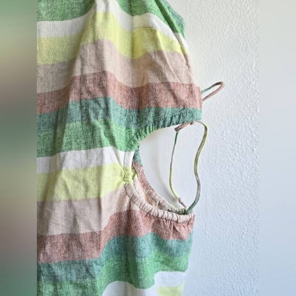 NWT! AERIE, Side Cut Out Mini Dress, Cream/Green Neutral Stripe, Size XL - Picture 6 of 7